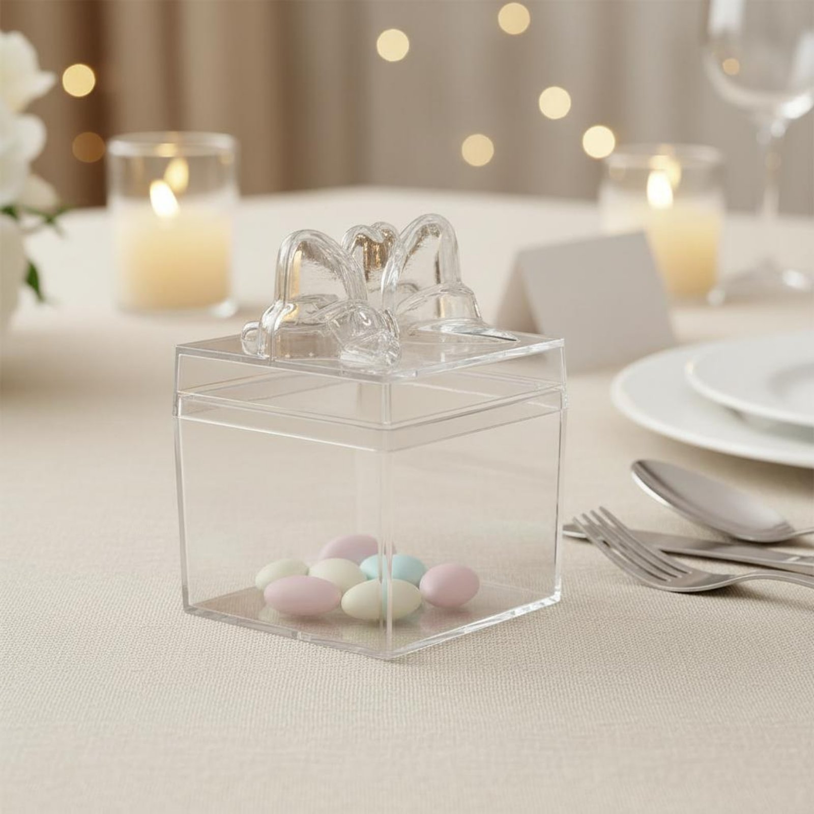 Food Storage Containers - Clear Plastic Candy Box with Ribbon