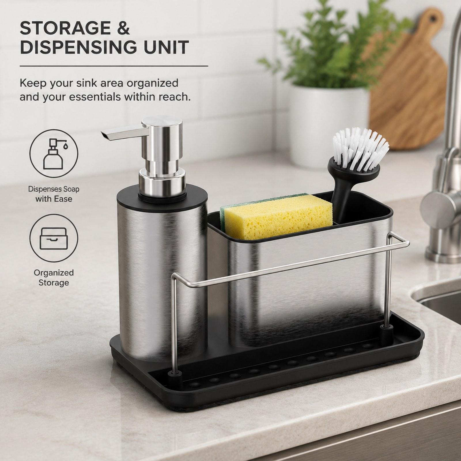 Kitchen Soap Dispenser Set Bru - đánh giá và giá Kitchen Gadgets Dispenser Brush Holder
